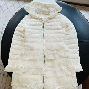 Elegant White Hooded Coat with Lace Details